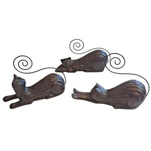 Pier 1 One Imports Set Of 3 Wooden Carved Cat Photo Swirl Picture Photo Holders